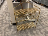 DECORATIVE GOLD FINISH METAL THREE TIER WINE RACK HOLDS UP TO NINE BOTTLE OF WINE