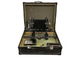 VINTAGE 1980'S CALUMET 4X5 LARGE FORMAT MONORAIL VIEW CAMERA WITH FILM HOLDERS AND STORAGE CASE