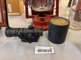 FIREFIELD RIFLE SCOPE WITH RAIL AND LENS CAPS AND CHINAR 28MM NO. 89018 LENS WITH STORAGE TUBE