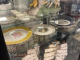 US MADE AMERICAN CHINA GILT DECORATED PLATES TOTAL OF SEVEN WITH PICTORAL SCENES AND FLORAL DESIGN