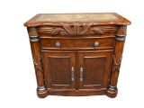 ELEGANT DARK STAINED HAVANA COVE DESIGNER NIGHTSTAND FEATURING MARBLE STONE INLAY TOP