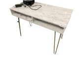 AMERIWOOD HOME HAIRPIN DESK WITH STORAGE FEATURING MARBLE GRAIN COMPOSITE WOOD AND METAL LEGS