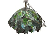 VINTAGE DALE TIFFANY SIGNED SLAGG GLASS GRAPE MOTIF SHADE HANGING LAMP