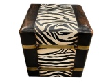 ELEGANT HOME DECOR DESIGNER STYLE ZEBRA PRINT PADDED SEAT WITH DARK FAUX LEATHER AND GOLD ACCENTS