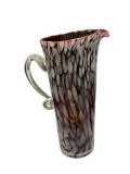 ALICJA POLISH BLOWN ART GLASS PITCHER WITH DEEP RED AND WHITE DESIGN