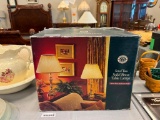 NEW IN BOX WINDSOR & BROWNE SET OF TWO SOLID BRASS TABLE LAMPS WITH SHADES