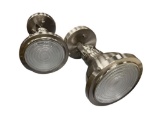 PAIR OF SEMI-FLUSH MOUNT CIELING FIXTURES WITH LED BULBS FEATURING BRUSHED NICKEL FINISH