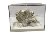 PYRITE AND CLACITE GEOLOGICAL SPECIMEN IN PERKY DISPLAY BOX