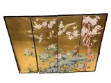 FOUR PIECE CHINESE LACQURED BIRDS AND BOTANICAL DESIGN WALL PANEL ART