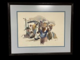 LISTED ARTIST IRVING SHAPIRO AWS ORIGINAL WATERCOLOR OF VILLAGE PEOPLE