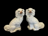 PAIR OF VICTORIAN PERIOD ENGLISH STAFFORDSHIRE SEATED SPANIEL DOG FIGURES MADE IIN ENGLAND