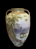 KANO STYLE NIPPON JAPANESE PORCELAIN LANDSCAPE HAND PAINTED ENCRUSTED VASE