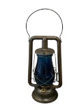 C.T. HAM NO. 0 CLIPPER RAILROAD SIGNAL LANTERN WITH BLUE GLASS GLOBE PAT DATE 1899