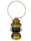 1960'S ADLAKE POLISHED BRASS CONDUCTORS RAILROAD LANTERN WITH CLEAR AND BLUE GLASS GLOBE