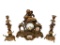 FRENCH GILT ORMULU MANTEL CLOCK WITH CHERUB AND GRAPEVINE CANDLE HOLDERS D' AUREVILLE, CHAMEROY