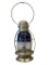 20TH CENTURY CHROME FINISH RAILROAD LANTERN WITH COBALT BLUE AND CLEAR GLASS SHADE