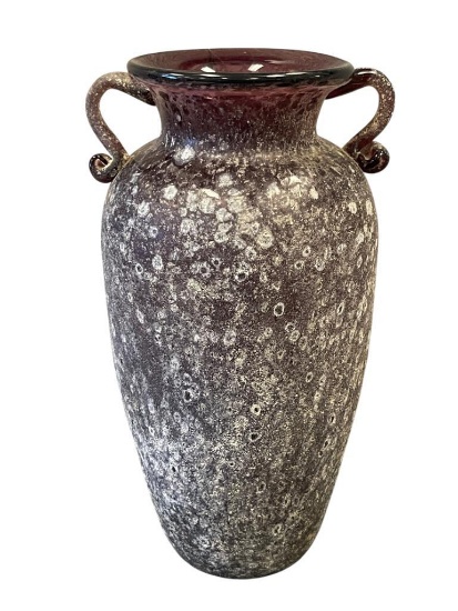 MID-20TH CENTURY MURANO SCAVO GLASS VASE HAND BLOWN ITALIAN ART GLASS AMETHYST VASE, ROUGH FINISH