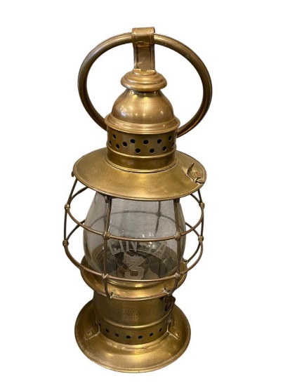 WILIAM PORTER AND SONS FIREMANS WRIST LANTERN, FIRE DEPT. LANTERN WITH ETCHED GLASS GLOBE