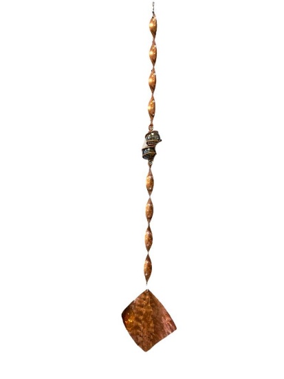 HAND CRAFTED COPPER WIND SPINNER, HAND HAMMERED SQUARE SPINNER WITH GLASS MARBLES