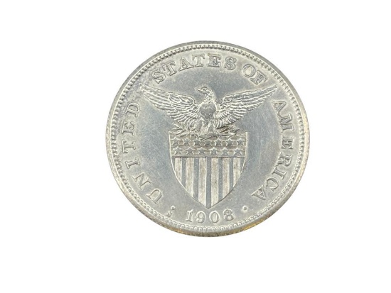 1908-S U.S. PHILIPINES ONE PESOS 80% SILVER COIN
