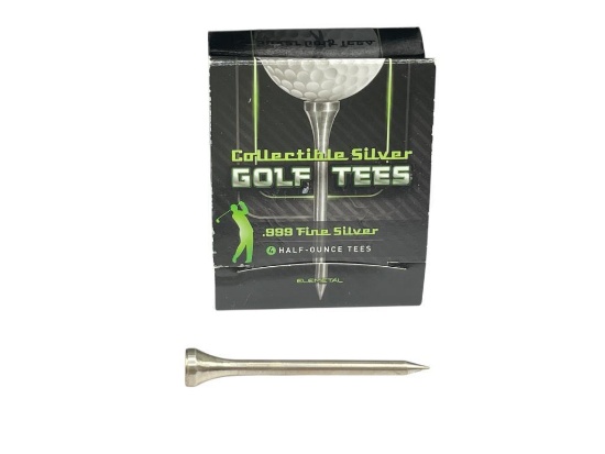 FOUR .999 FINE SILVER COLELCTIBLE GOLF TEES IN ORIGINAL CASE