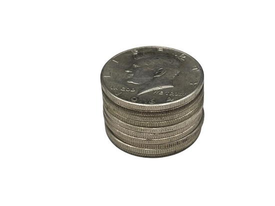 SEVEN 1964 U.S. KENNEDY SILVER HALF DOLLARS AND THREE 1965-1969 U.S. KENNEDY HALF DOLLARS