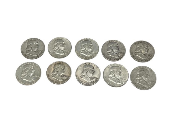 $5 FACE VALUE IN U.S. FRANKLIN SILVER HALF DOLLARS