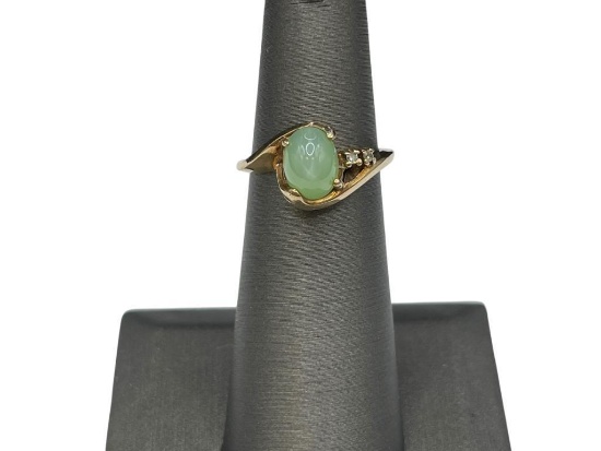 10K YELLOW GOLD JADE AND DIAMOND RING