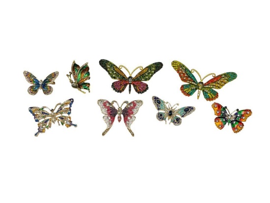 EIGHT GORGEOUS BEJEWELED AND ENAMELED BUTTERFLY BROOCHES