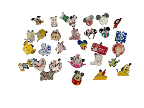 30 DISNEY PINS ALL SIGNED WITH MICKEY MOUSE BACK SLIDES