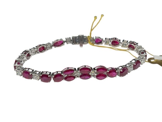PLATINUM BURMESE RUBY AND DIAMOND FASHION LINK BRACELET FEATURING GIA CERTIFIED RUBIES