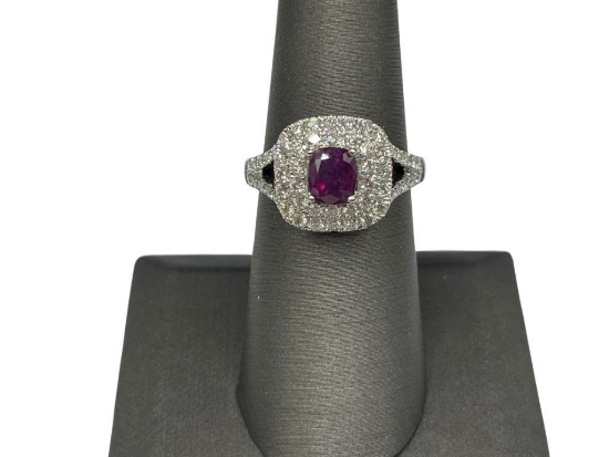 PLATINUM PINK-PURPLISH KASHMIR SAPPHIRE AND DIAMOND RING