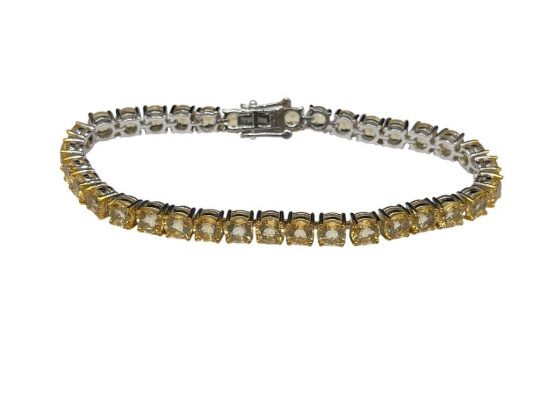 STERLING SILVER ROUND CUT CITRINE TENNIS BRACELET