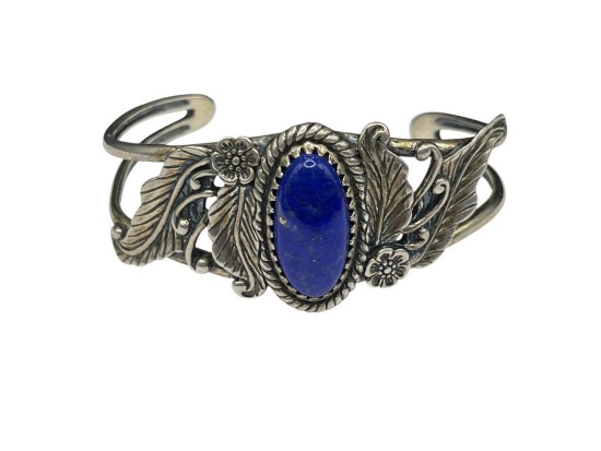 STERLING SILVER OVAL CUT LAPIS CUFF BRACELET