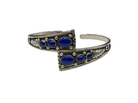 STERLING SILVER MULTI-STONE LAPIS CUFF BRACELET