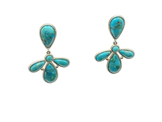 STERLING SILVER COMPOSITE TURQUOISE DANGLE EARRINGS