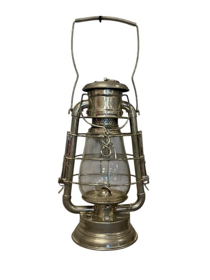 EARLY 20TH CENTURY CHROME FINISH FIRE DEPT FIREMAN'S LANTERN WITH C.T. HAM FIRE DEPT GLASS GLOBE