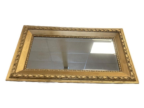 EARLY 20TH CENTURY LARGE ANTIQUE GILT GESSO WOOD FRAMED BEVELED MIRROR DECORATIVE MOULDING