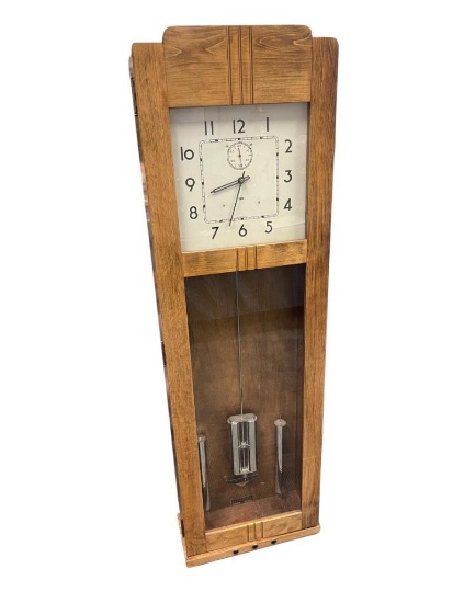 1930'S IBM MASTER ART DECO STYLED PENDULUM WALL CLOCK, INTERNATIONAL TIME RECORDING CO SER. 350563
