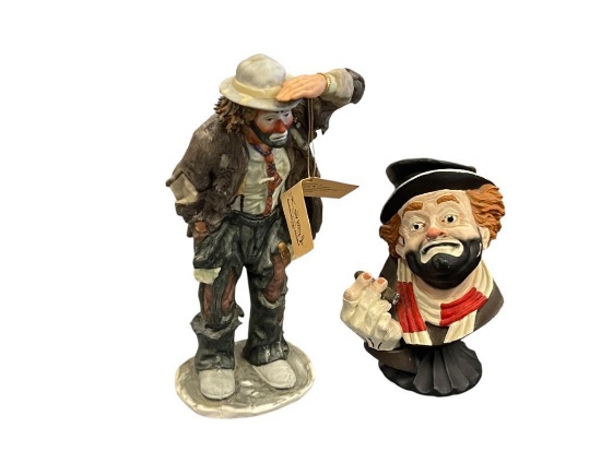 EMMETT KELLY JR AND RED SKELTON'S CLOWN FIGURE AND BUST FRDDIE THE FREE LOADER AND THE CLOWN PRINCE