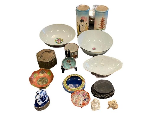 ANTIQUE AND VINTAGE ORIENTAL COLLECTIBLE CERAMICS, CLOISONNE, POTTERY, FIGURES