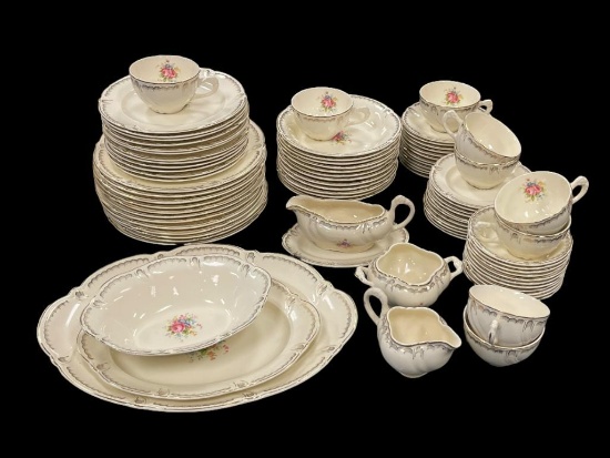 TAYLOR SMITH TAYLOR US POTTERY IVORY CHINA SET FLORAL AND GILT DESIGN