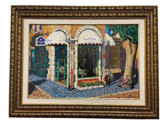 ARKADY OSTRITSKY RUSSIAN ARTIST HAND EMBELLSIHED SERIGRAPH TITLED "LA COURONNE RESTAURANT"