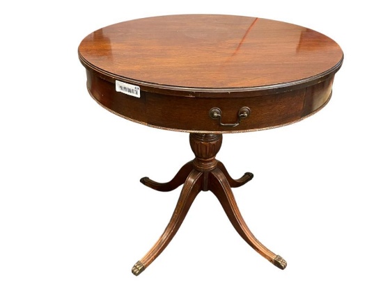 MID-CENTURY MERSMAN TABLES FEDERAL STYLE MAHOGANY DRUM ROUND SIDE TABLE