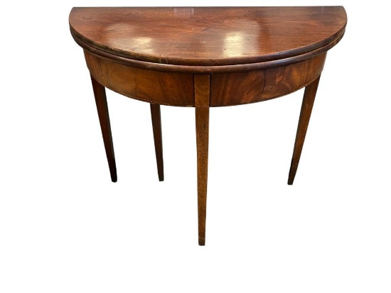 LATE 1800'S MAHOGANY GAMING TABLE FEATURING INCREDIBLE CARVED WOOD HINGE