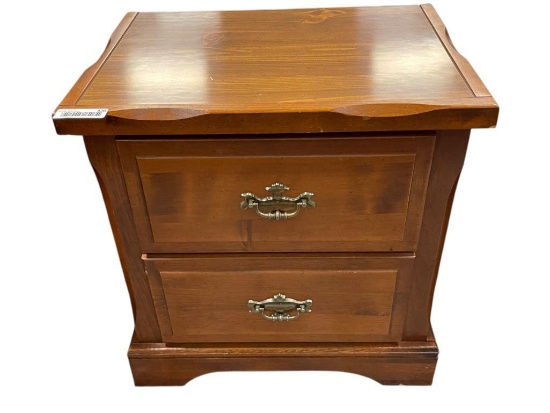 STAINED PINE TWO DRAWER COMMODE WITH BRUSHED BRASS PULLS