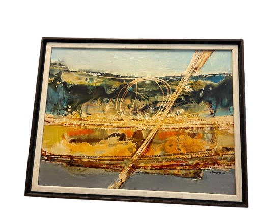 VINTAGE MID-CENTURY LEON SAULTER 1968 ABSTRACT OIL ON BOARD PAINTING