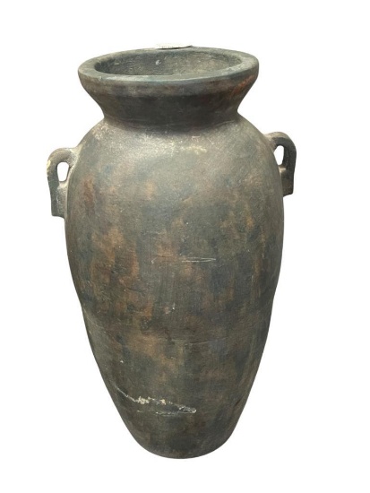 PAINTED GREEN CLAY POTTERY GARDEN PATIO FLOOR VASE