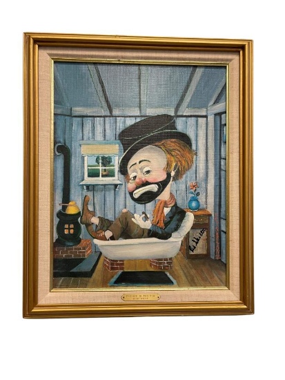 1978 SIGNED RED SKELTON "FREDDIE IN THE TUB" LIMITED EDITION EMBELLISHED PRINT ON CANVAS