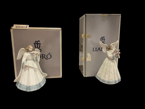 TWO LLADRO FINE PORCELAIN ANGEL FIGURINES INCLUDING "HEAVENLY HARPIST" AND "ANGELIC VIOLINIST"